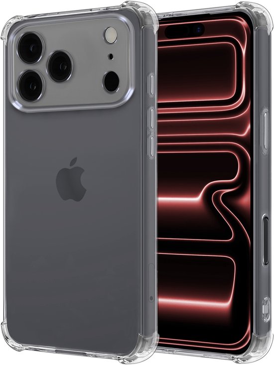 Coque transparente pour iPhone, vue de dos avec un accent sur les coins renforcés.