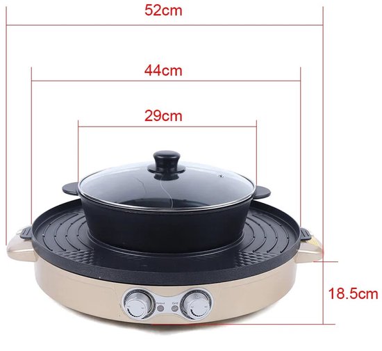 Benelux Select Hotpot - Hotpot electrisch - Chinese fondue - Met anti-aanbak grill - goudkleurig - multi-inzetbaar - 4 liter — afbeelding 5