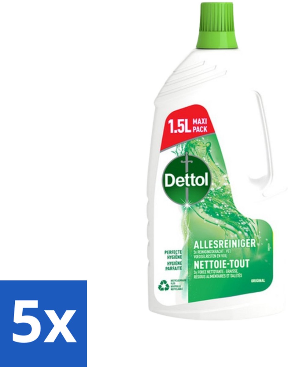 5 x Dettol Original - Allesreiniger - Perfecte Hygiëne - 1.5L - Allesreiniger - Hygiëne - Vet Verwijderen - Vuil Verwijderen - Geur