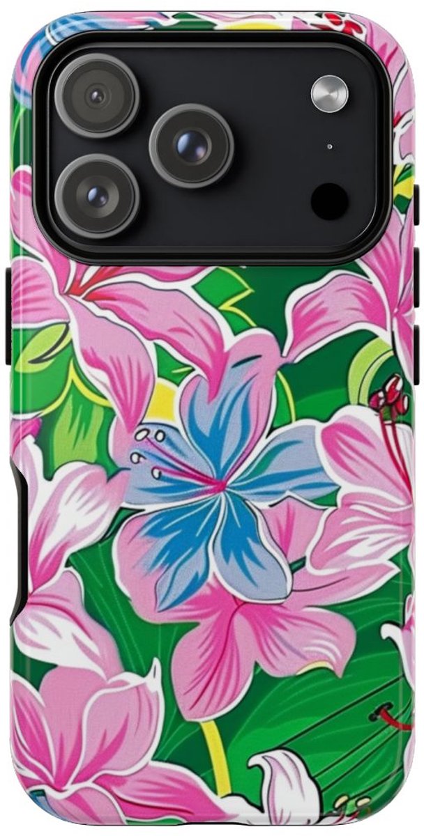 Roze en Blauwe Bloemenprint – Telefoonhoesje Geschikt voor iPhone 17 Pro