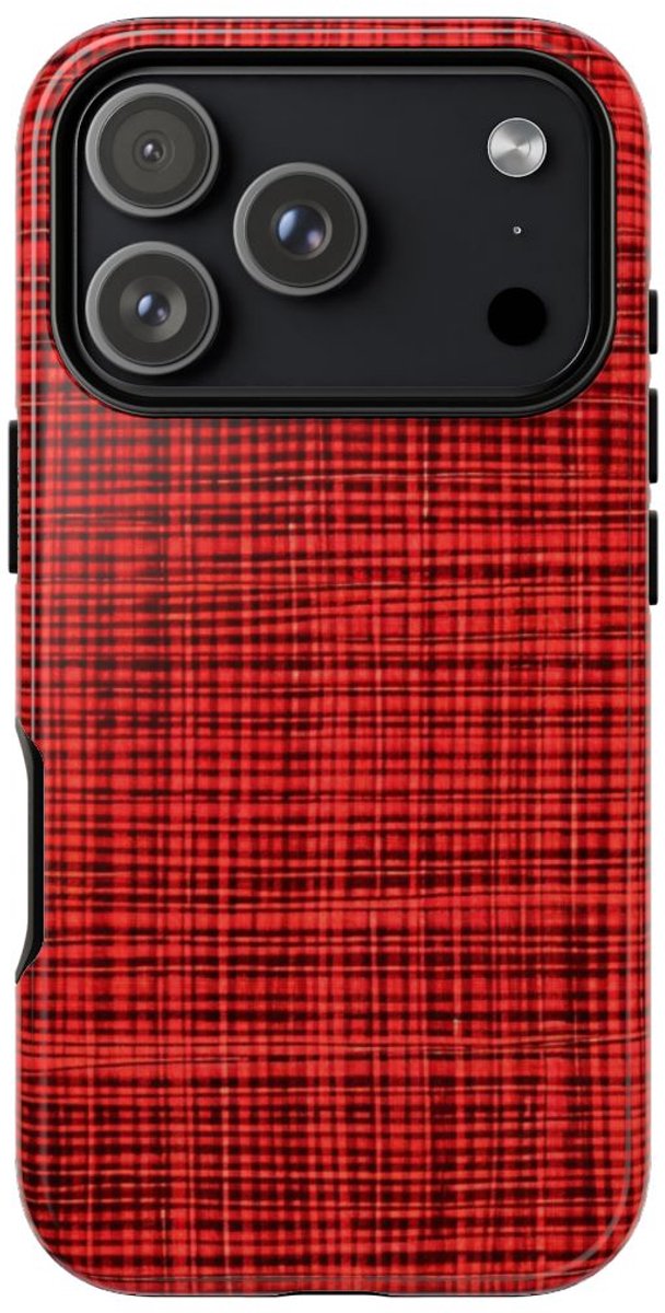 Rood Geruit Textielpatroon – Telefoonhoesje Geschikt voor iPhone 17 Pro