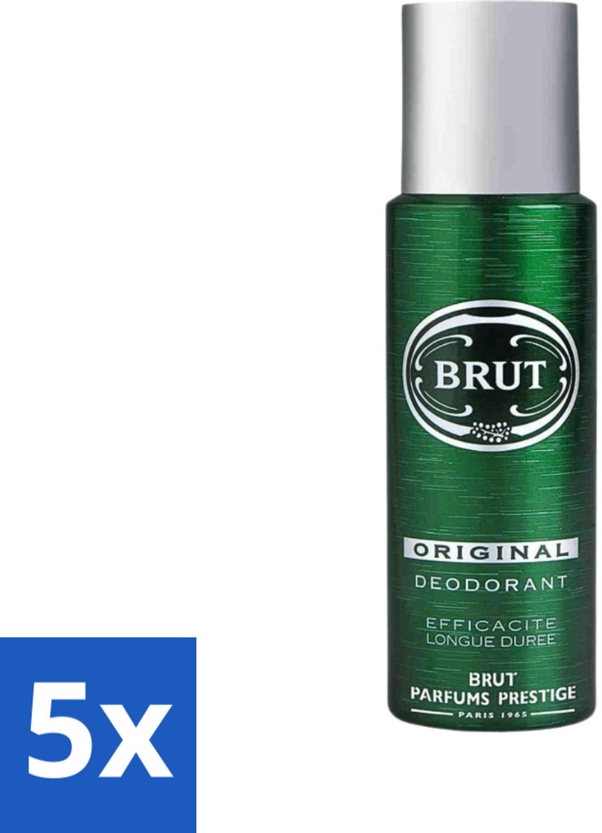 5 x Brut Deospray Original Brut 200 ml - Deodorant Spray - Mannelijke Geur - Langdurige Frisheid - Zweetbevochtiging - Klassieke Geur