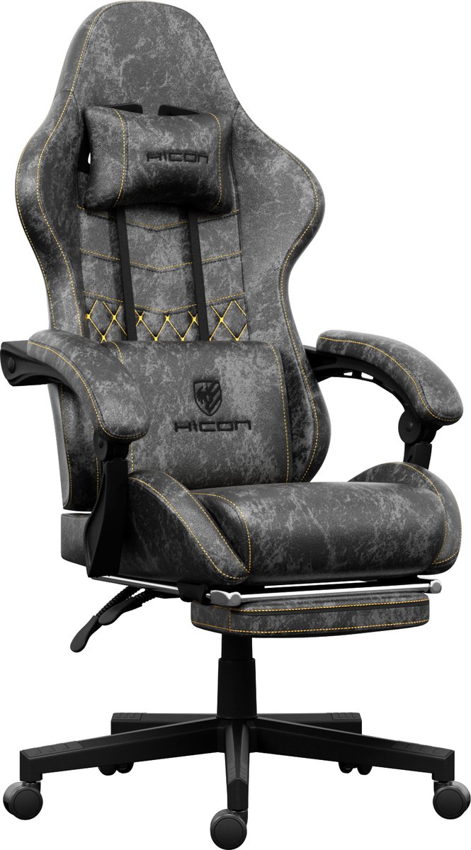 Afbeelding 2 van Gaming stoel - Gamestoel - Gaming Chair - Game stoel - Ergonomische - HICON® - Vittoria - Grijs