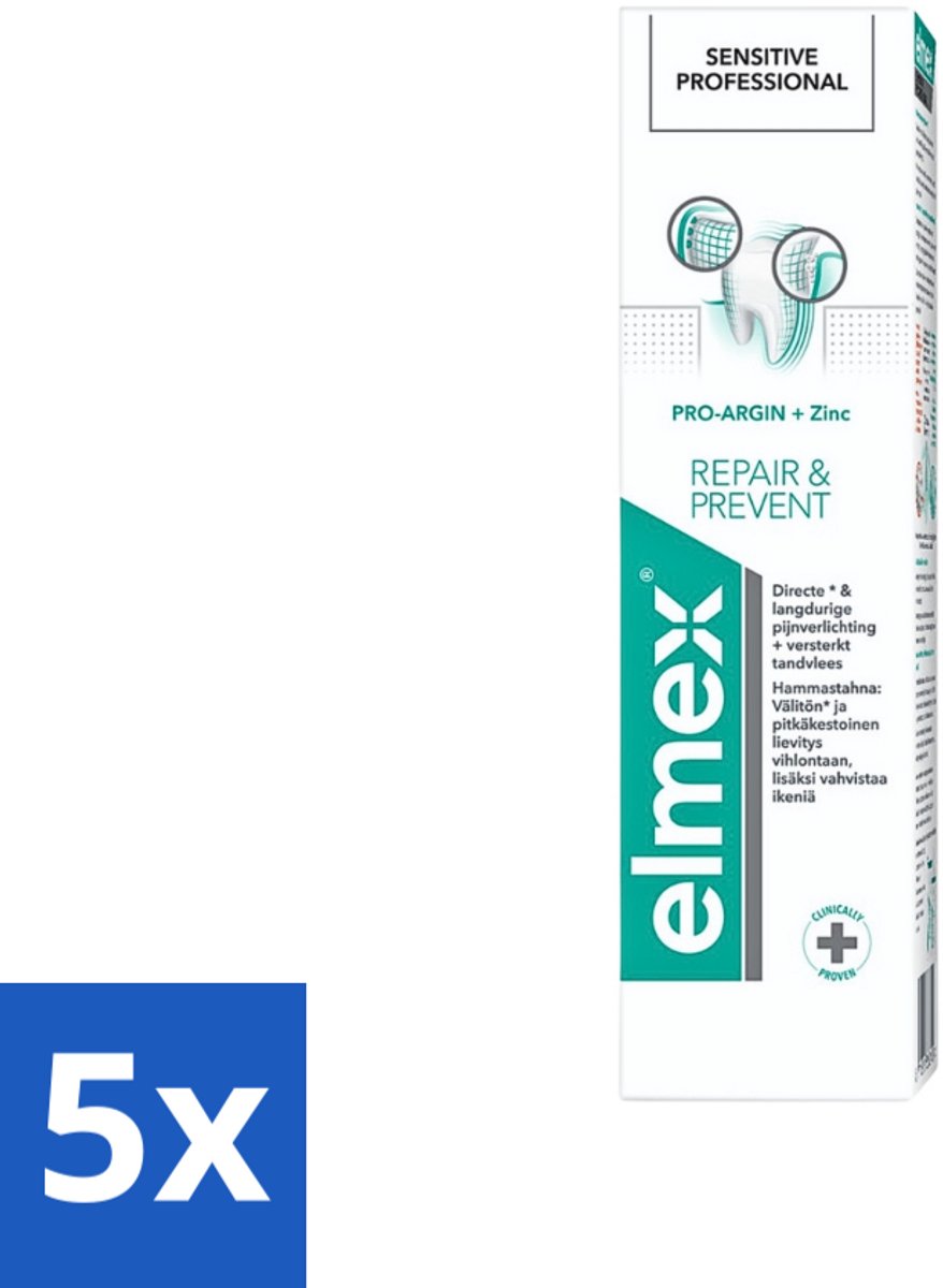 5 x Elmex Tandpasta Sensitive Professional Gum Care 75 ml - Gevoelige Tanden - Tandpasta - Gevoeligheid - Tandarts Aanbevolen - PRO-ARGIN Technologie