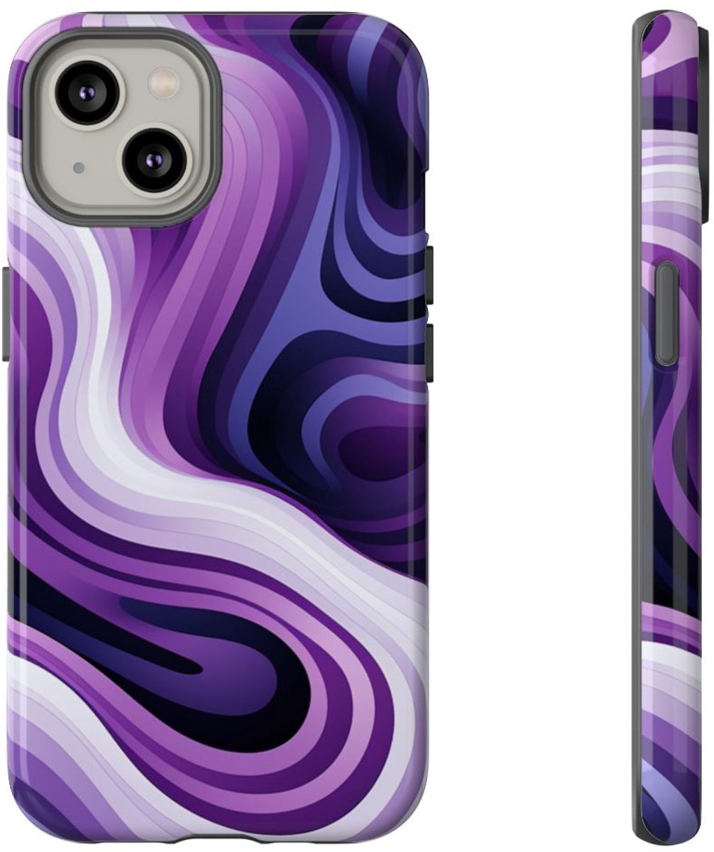 Paars Abstract Golvend Lijnenpatroon – Telefoonhoesje Geschikt voor iPhone 14