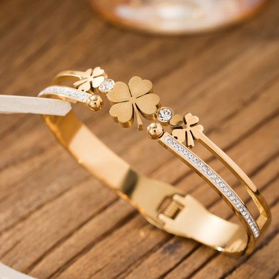 Bracelet Bangle Acier Inoxydable Avec Trèfle à Quatre Feuilles – Neuf Avec étiquettes