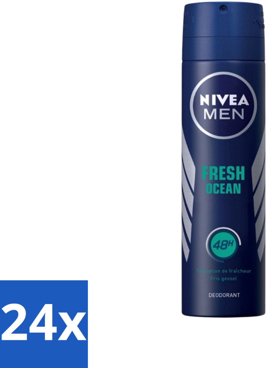 24 x Nivea - Men - Deodorant - Spray - Fresh Ocean - 48 Uur Lang Werkend - 150 ml - NIVEA MEN Deodorant Spray - Anti-transpirant - 48 Uur Bescherming - Oceaangeur - Zweetbestendig