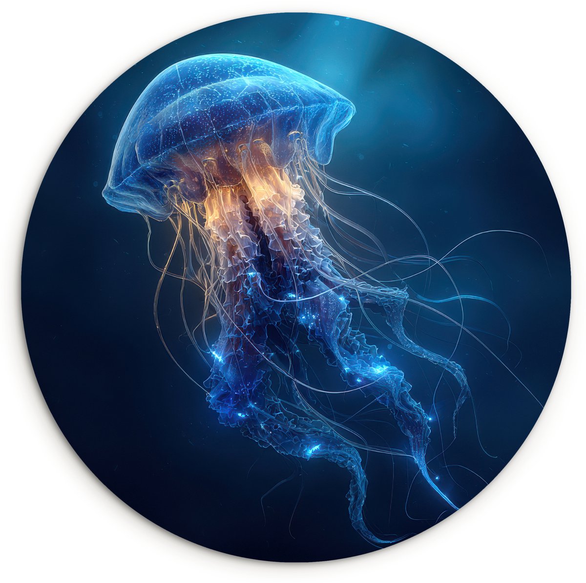 WallCircle Wandcirkel 140x140 cm - Muurcirkel Kwal - Lichtgevend - Tentakels - Blauw - Muurdecoratie woonkamer - Wanddecoratie slaapkamer - Kamer decoratie accessoires - Ronde schilderijen
