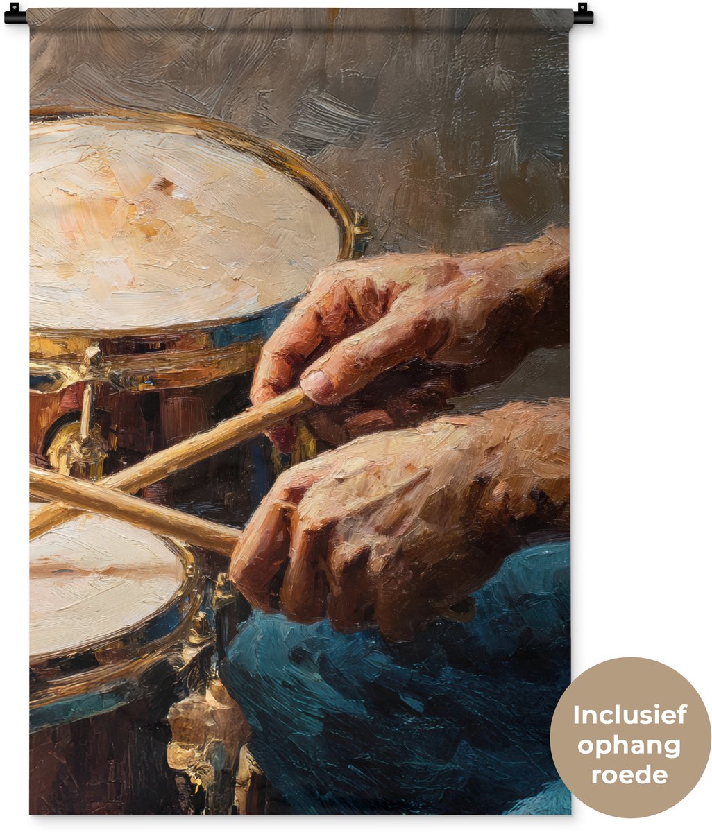 Wandkleed 90x135 cm - Wanddoek Drumstokken - Olieverf - Man - Wandtapijt - Wandkleden