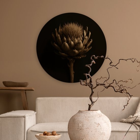 WallCircle® Wandcirkel 60x60 cm - Muurcirkel Donkerbruin - Bloem - Textuur - Artisjok - Muurdecoratie woonkamer - Wanddecoratie slaapkamer - Kamer decoratie accessoires - Ronde schilderijen