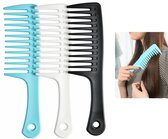 Kam - Haarkam met extra brede tanden - Haar Kam - Haar Accessoire - Styling Tool - Grove Kam - Kappers Kam - styling kam - Kam - Kappers kam - Barber Kam - Kapperskam - Kapper - 22 Cm - Zwart,Blauw, wit - 3 stuks