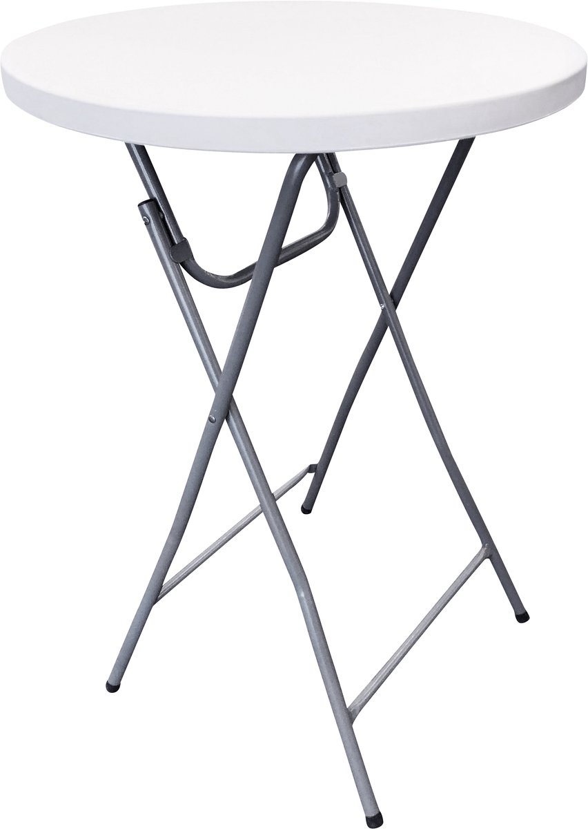 HOME It® Ronde Opvouwbare bartafel met poedergecoat stalen frame en stevige 4,5 cm dikke plastic tafelblad, wit/grijs