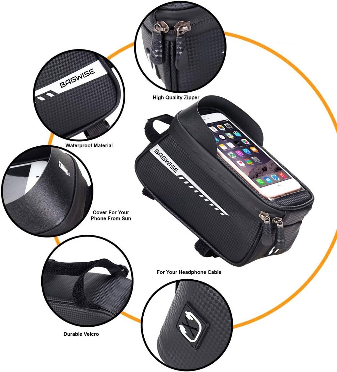 Bagwise® - Fiets Frametas - Telefoonhouder - Waterdicht - opbergvak - Elektrische Fiets - E-Bike - Fat Bike - volume 1 lt - 1101 - Zwart – foto 4