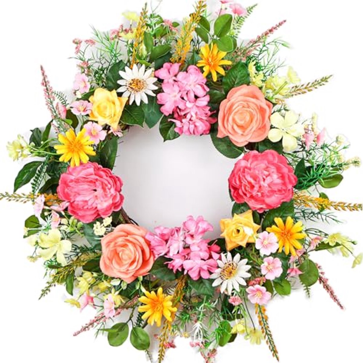 Bloemenkrans voor Voordeur - 65 cm Lente Zomer Decoratie met Valse Pioenrozen en Groene Bl