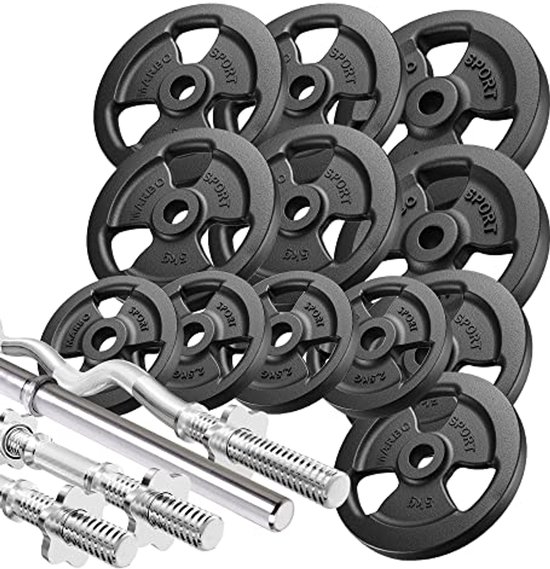 Halter halterset 40 kg, halterset voor gewichtheffen, trainingsset met antislip handvat, krachttrainingsapparatuur voor thuis, gym, fitness