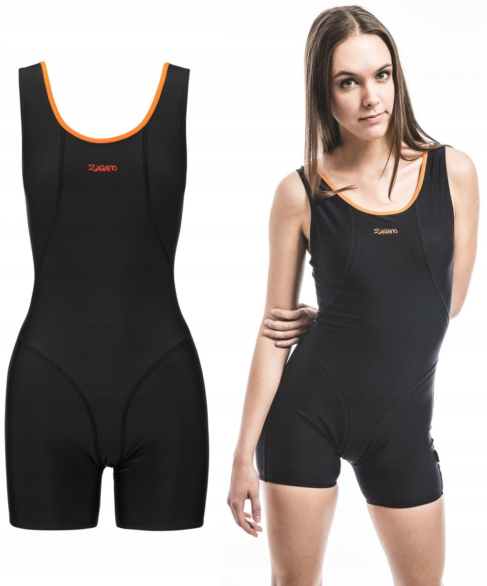 ZAGANO Badpak met pijpjes dames - Zwart/Oranje - Sneldrogend - Chloorbestendig - UV-bestendig