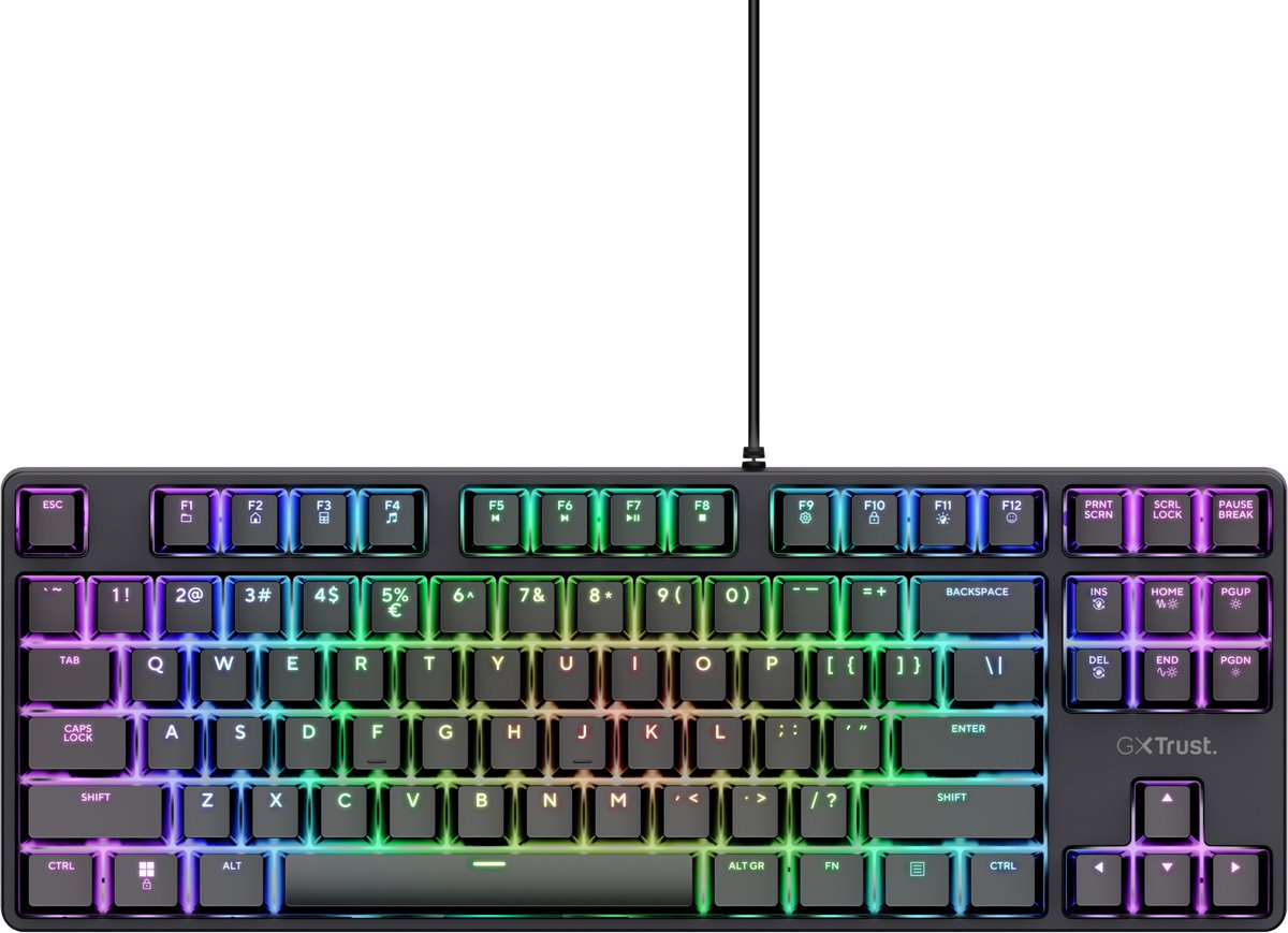Trust GXT 864 Cada - Gaming Toetsenbord - Mechanisch met Tactiele Huano Brown Switches - TKL - RGB - Bedraad - PC/PS5 - QWERTY US - Zwart