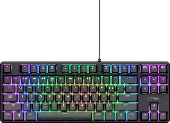 Trust GXT 864 Cada - Compact Mechanisch TKL Gaming Toetsenbord - Aanpasbare RGB Verlichting - Tactile Switches - PC/PS5 - Qwerty US - Zwart