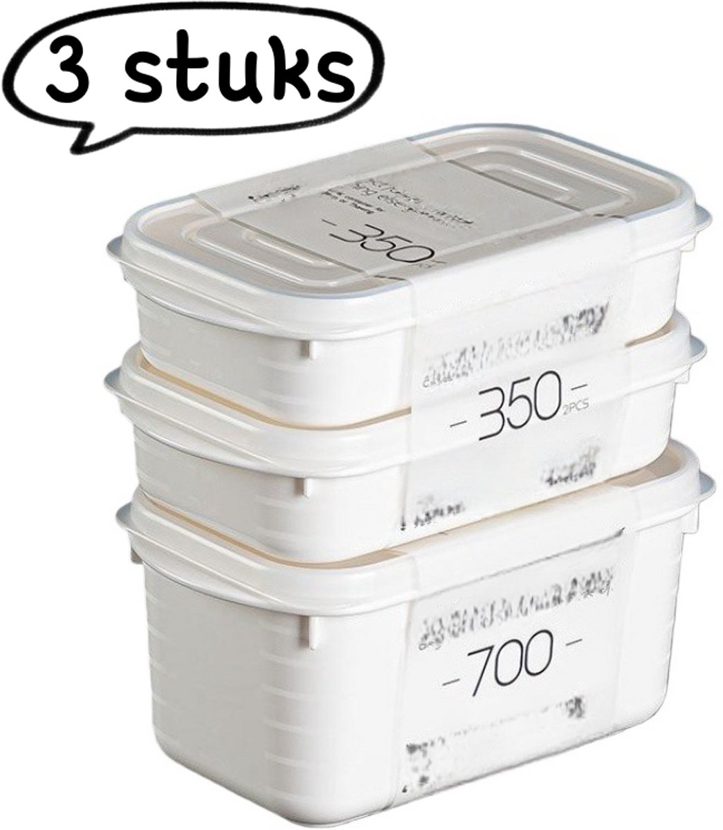 3-delige - Koelbox - Bewaarbox voor bevroren vlees, voedselbereidingsbox, speciale diepvriesverpakkingsbox - Witbeige (350 ml * 2 + 700 ml)
