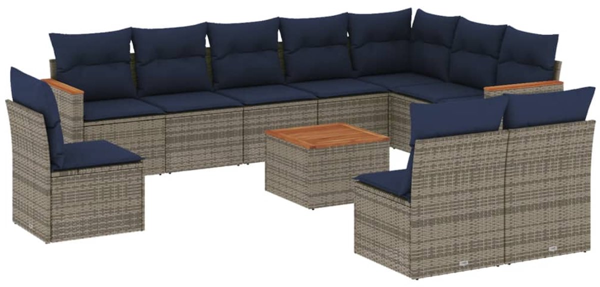 vidaXL - 11-delige - tuinbankset - met - kussens, - grijs - polyrotan