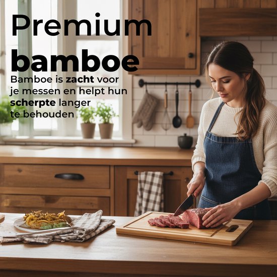 Ensemble de planches à découper en Bamboe CasaCucina - Juice Groove - Avec support - 3 pièces - Planche de service - Avec huile d'entretien - Bois