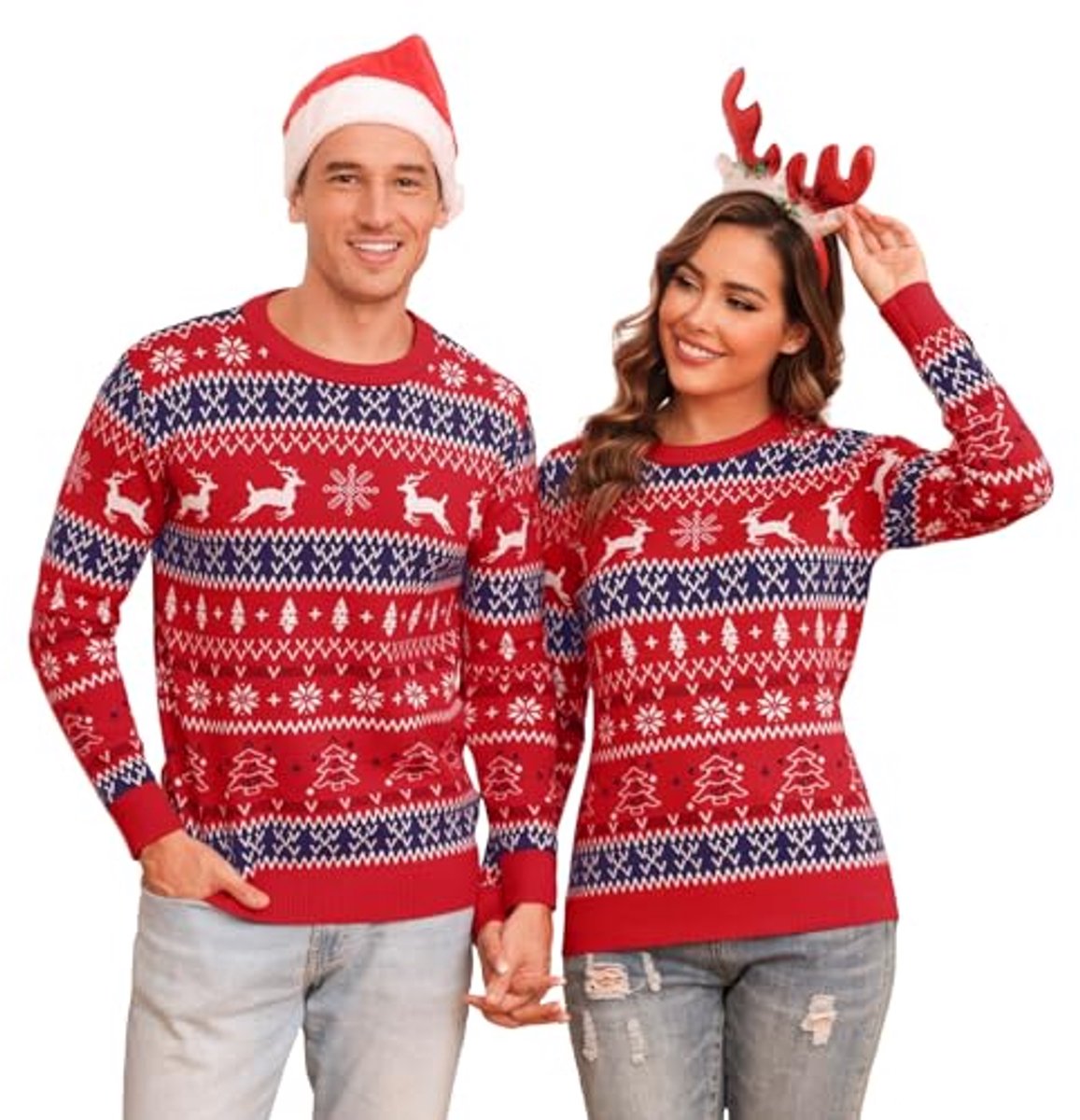 Gyabnw Kersttrui familie set Kerstmis gebreide trui ronde hals lange mouwen kersttrui heren dames kinderen winter partnerlook paren klassieke kerstmotieven kerstsweater