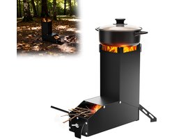 Rocket Stove RVS vuurschaal open haard - Draagbare kampeerhoutkachel, kampeerkachel met tas, kampeerkachel en terraskachel. Campinggrill voor BBQ, wandelen, tuin, zwart