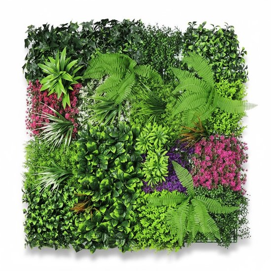 Niba® Flowerwall - Panneau Art botanique - Décoration murale murale violet-vert – 100 x 100 cm