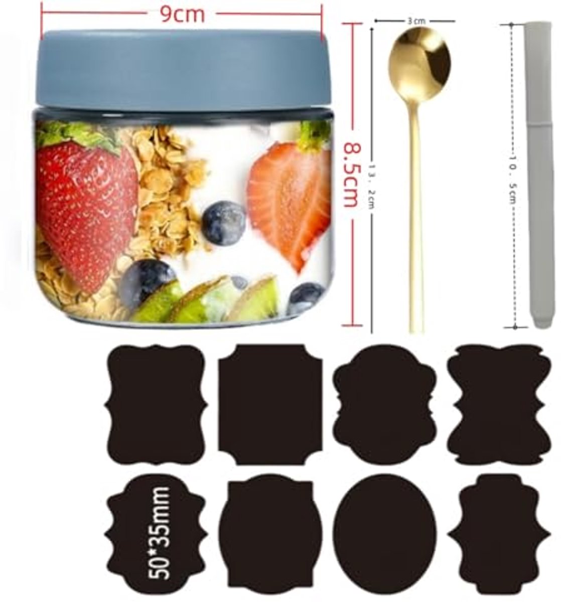4 Stuks 300ml Overnight Oats Pot - Herbruikbare Inmaakpotten voor Salades en Yoghurt
