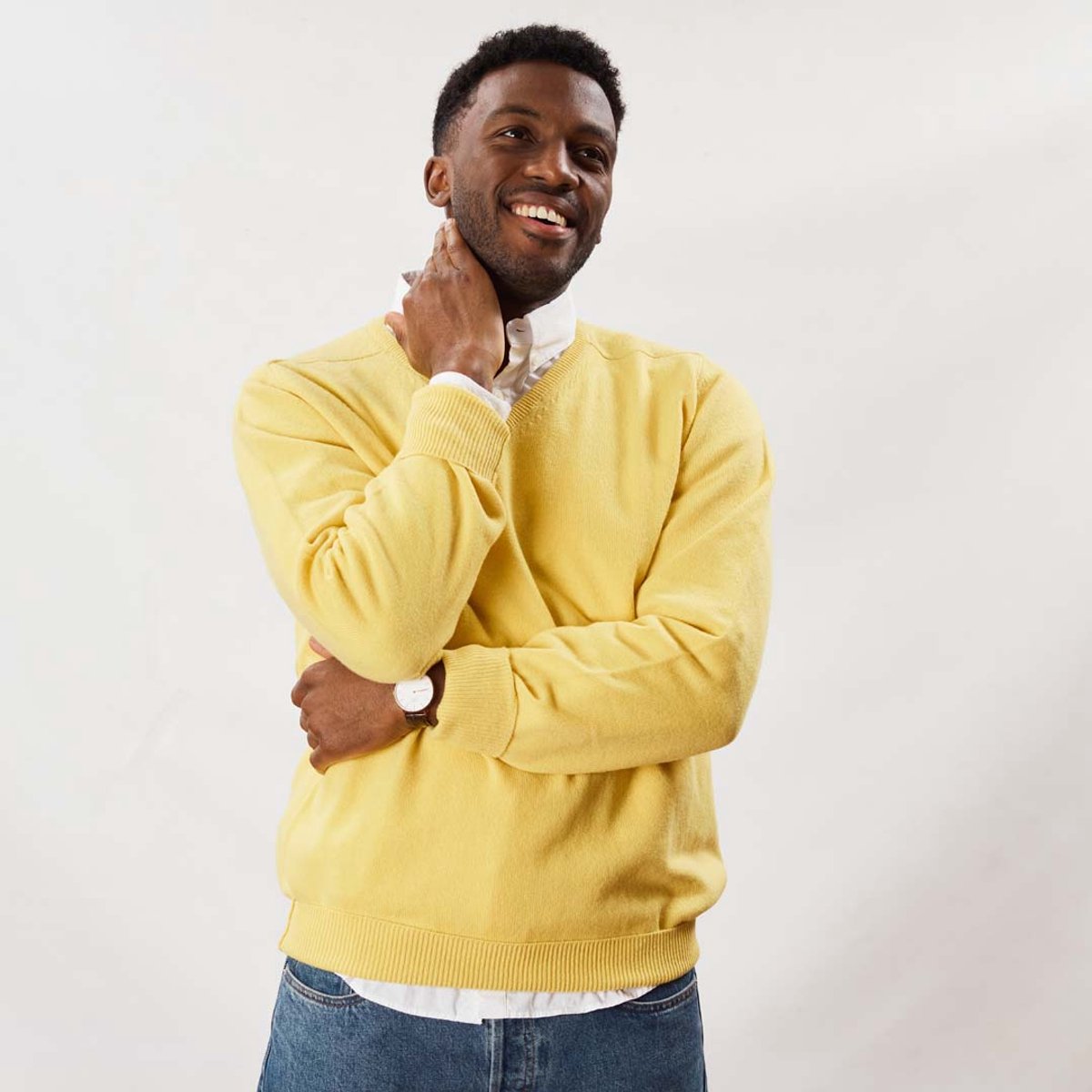 Osborne Knitwear Trui met V hals - Sweater heren in Lamswol - Pullover Heren - Daffodil - 2XL