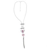 Behave Dames ketting zilver kleur - met roze details 40 cm