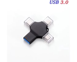 4-in-1 USB 3.0 Flash Drive 256GB – Snelle Externe Opslagstick met Lightning, USB-C, Micro-USB en USB-A – Geschikt voor iPhone, Android, MacBook en Windows PC – Foto Backup, Video Opslag & Bestanden Overzetten