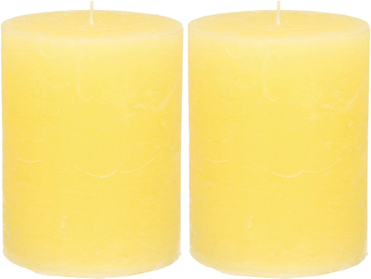 Atmosphera Stompkaars/cilinderkaars - 2x - geel - 7 x 9 cm - middel rustiek model