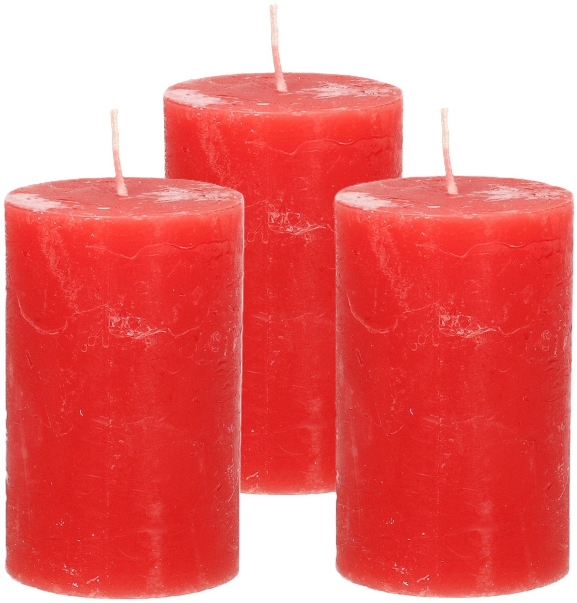 Atmosphera Stompkaars/cilinderkaars - 3x - rood - 5 x 8 cm - klein rustiek model