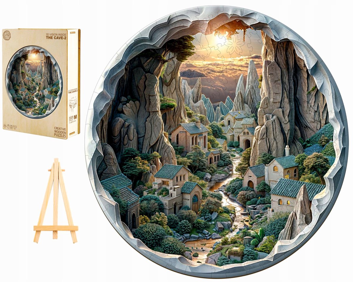 Houten Puzzel 300 stukjes - berglandschap 3D in Houten Kist