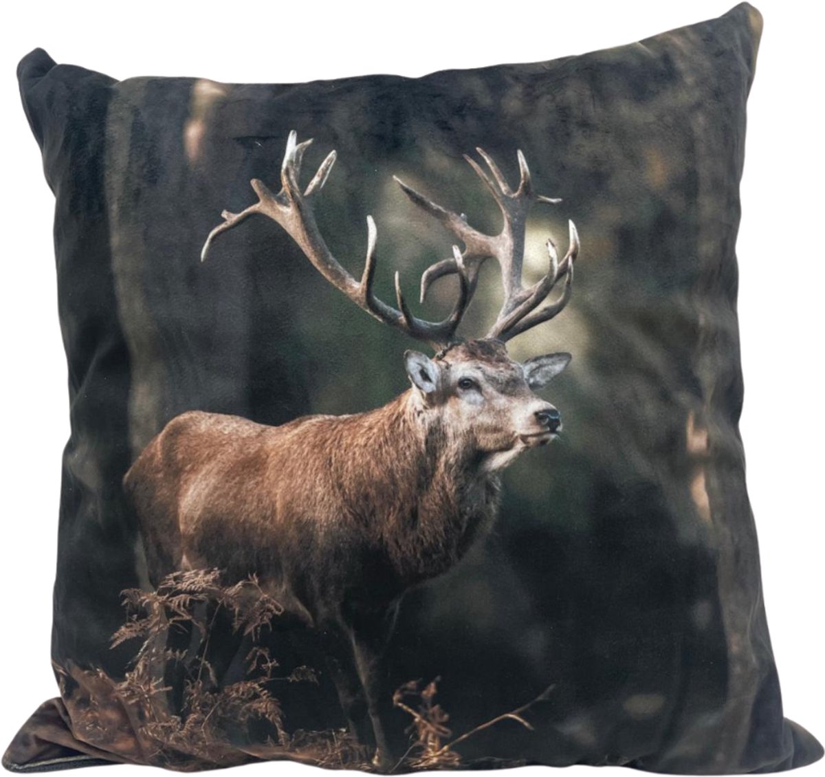 Home Sweet Home Exclusief Rendier/Edelhert Kussen – Sober Woontextiel voor de Liefhebber van Wildlife - Stoer & Sober Groen Bruin