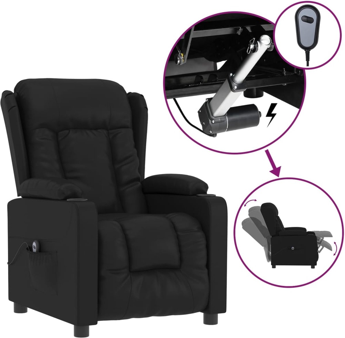 vidaXL Fauteuil - elektrisch - verstelbaar - kunstleer - zwart
