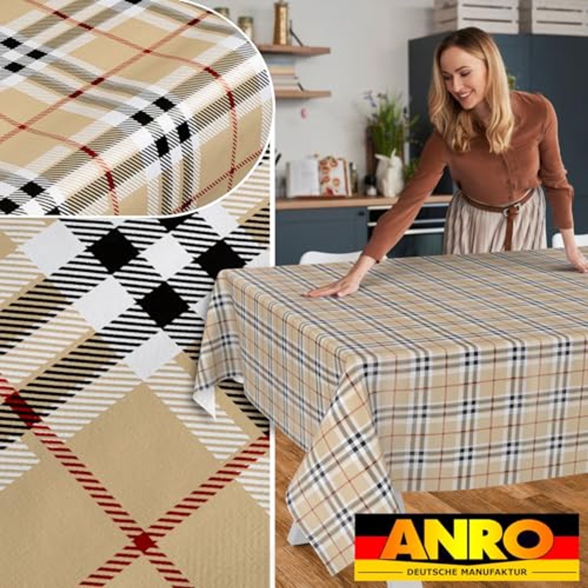 Wasdoek Tafelkleed 160 x 140 cm - Waterafstotend, Afwasbaar en Met Snijrand