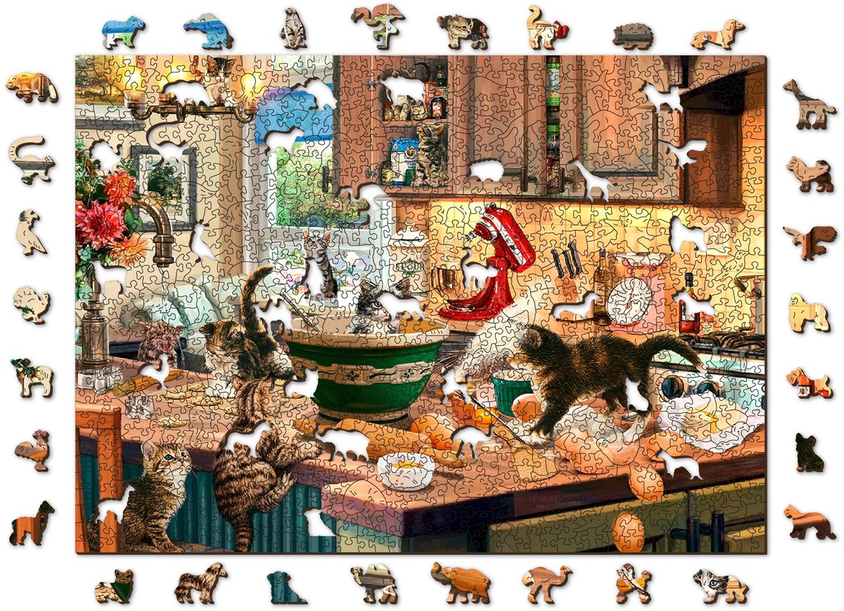 WoodenCity Katten Keuken Puzzel 1010 Stukjes - Dubbelzijdig met Figuren