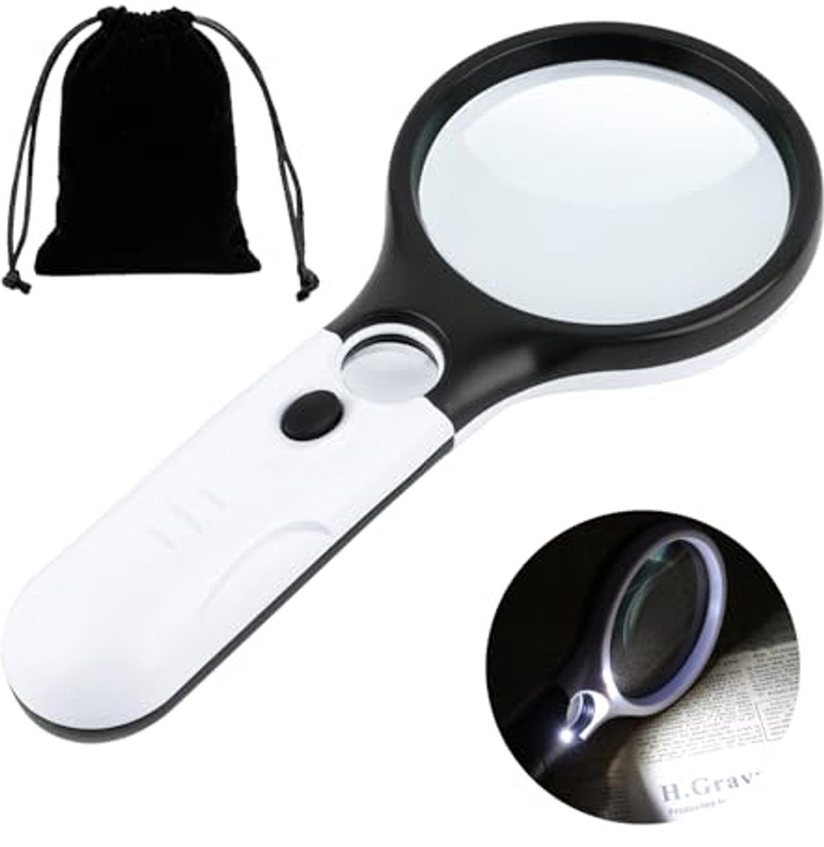 Vergrootglas met licht, 10 x 30 x leesloep, vergrootglas met 3 leds, vergrootglas met dubbele lens voor ouderen om te lezen, verlichte loep voor handwerk, senioren, lezen, inspectie, munten, juweliers