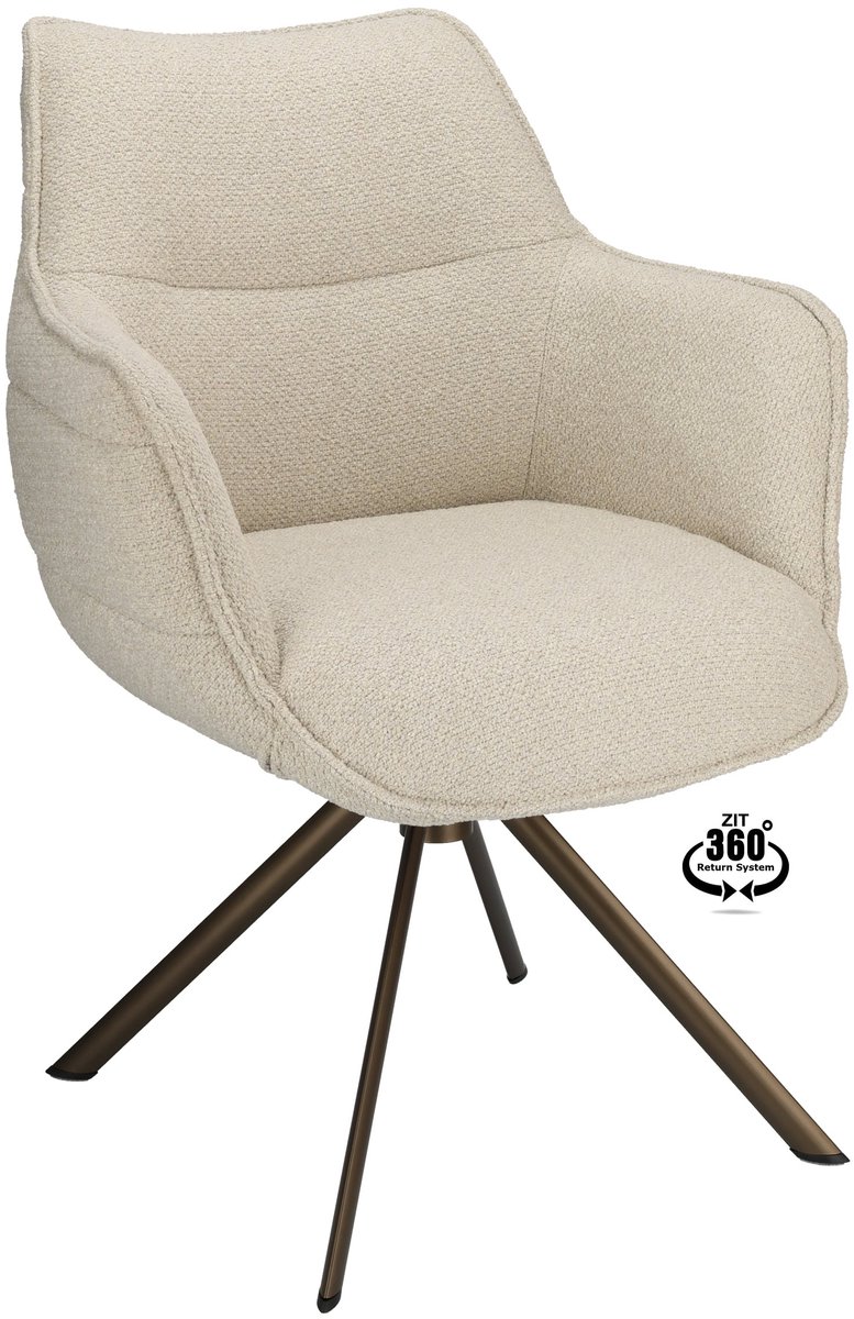 Icon Living - Armstoel Lio - Stof Rhythm Ecru - Leg Bronze 360° Return-System