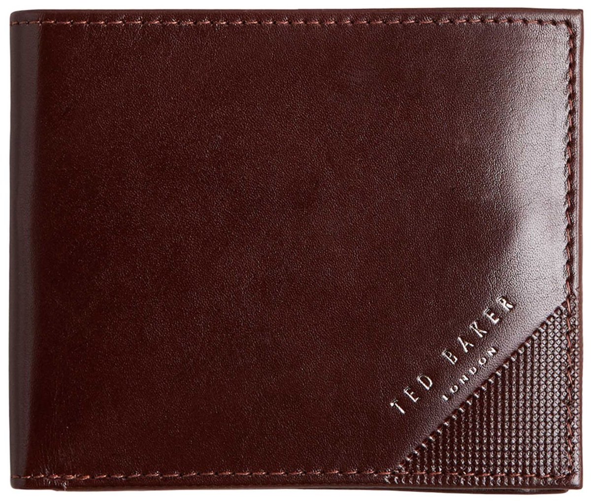 Ted Baker Leren portemonnee Embossed Corner Leather Bifold Coin Wallet Brown donkerbruin