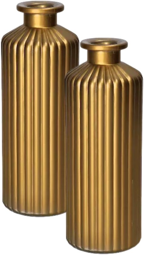 Flesvaas Caro - 2x - metallic goud - glas - D5 x H20 cm - bloemenvaas