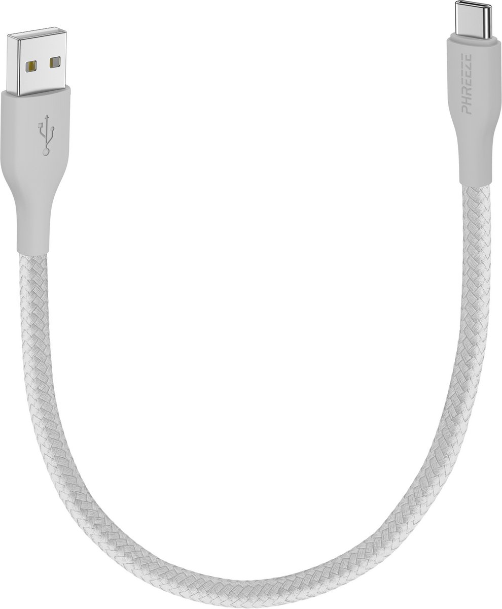 Oplaadsnoer usb C 30 cm - Korte usb kabel voor auto, powerbank, bureau - Phreeze