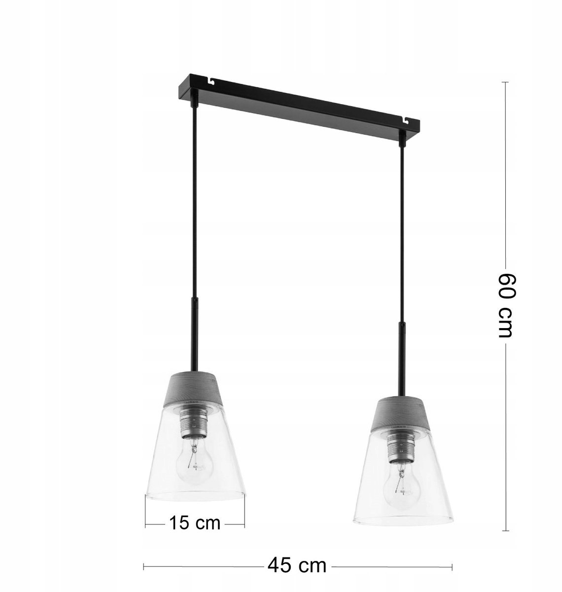 DOMINO hanglamp 2-lichts gerookt glas & natuurlijk hout
