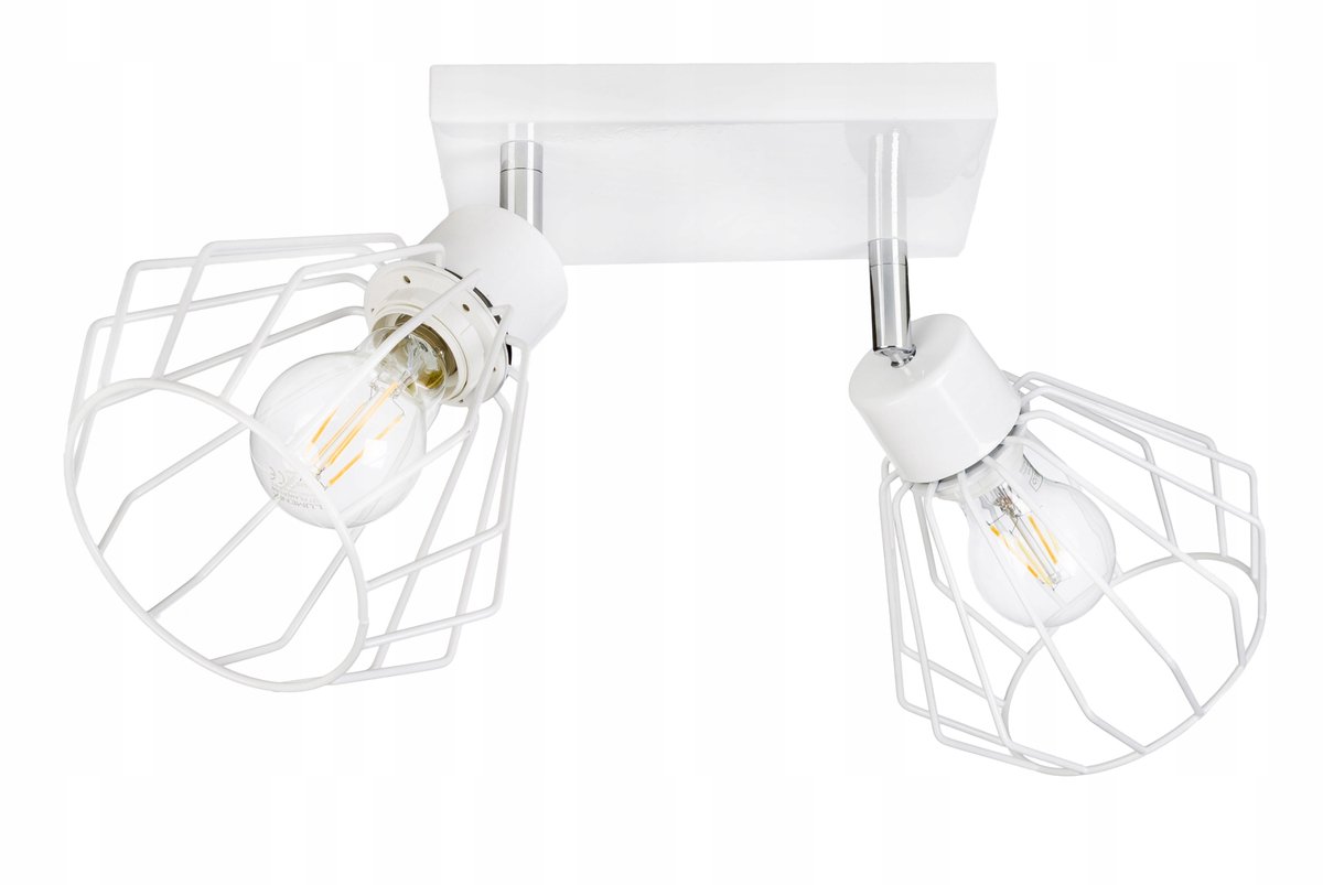 Loft Plafondlamp met 2xE27 Fitting, Verstelbaar, Wit Metaal