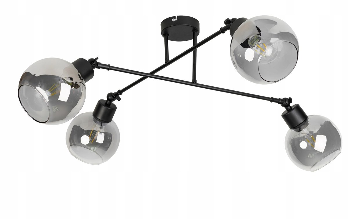 Loft Hanglamp Zwart 4xE27 Verstelbaar Glas 60cm