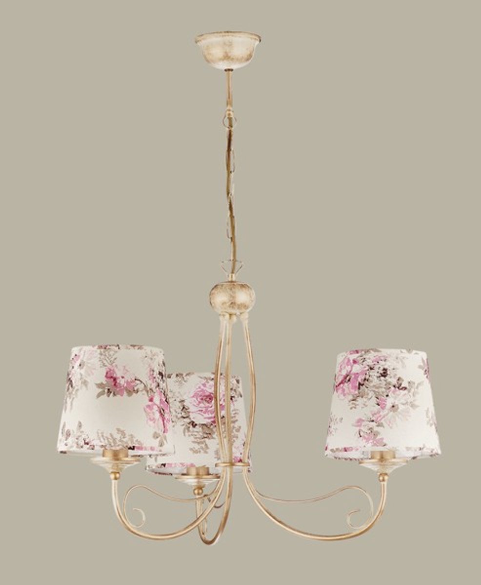 SARA Plafondlamp met stoffen kap en bloemendecoratie - 3xE27