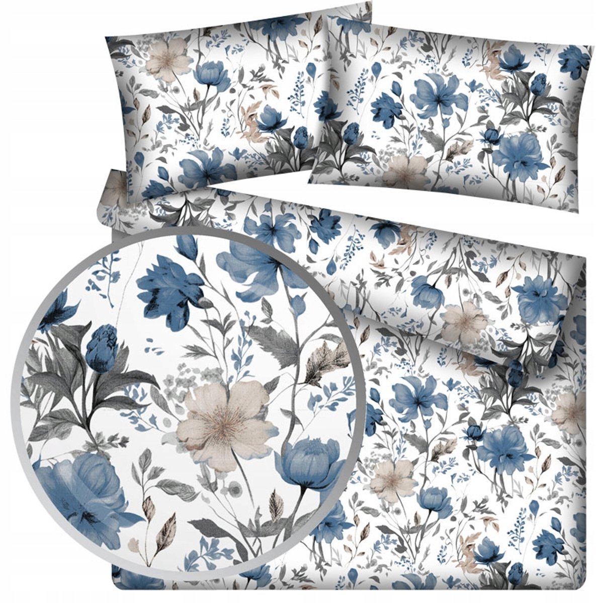 Dekbedovertrek 160x200cm Katoen Blauwe Bloemen Plantenprint