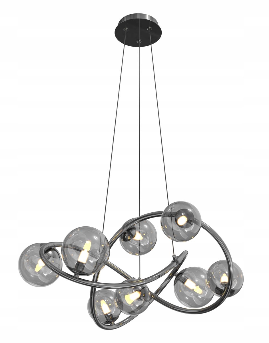 MALTA hanglamp 8 lampenkappen 3000K zwart chroom eetkamer plafondlamp